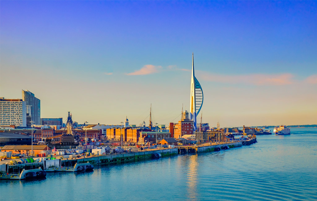 Portsmouth, England, June 2018, Portsmouth port in the late even